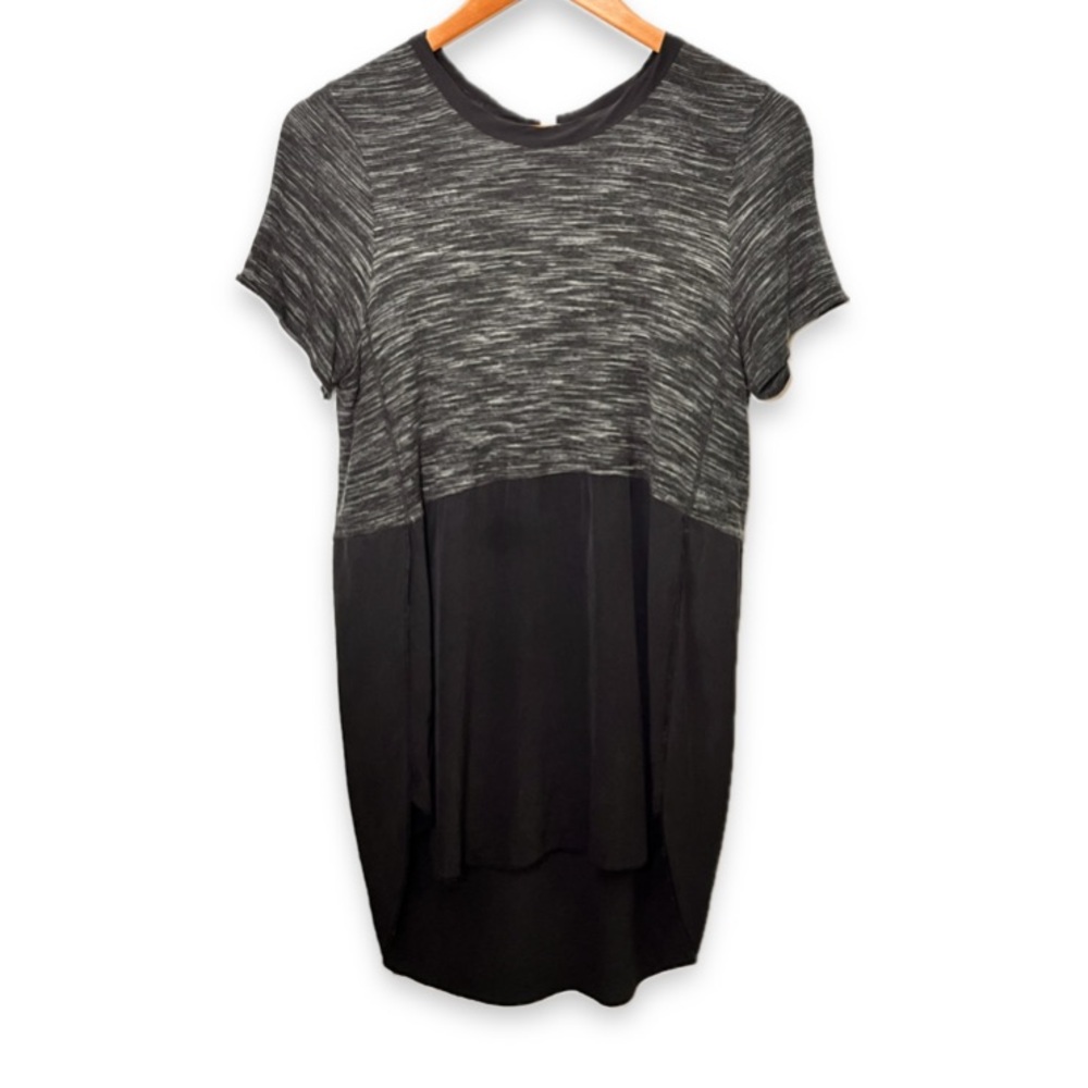 Wilfred Aritzia Capucine Two-Tone Top Heathered Black Silk Blend Blouse